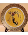 粉彩梅花圖 紋金邊盤 擺件